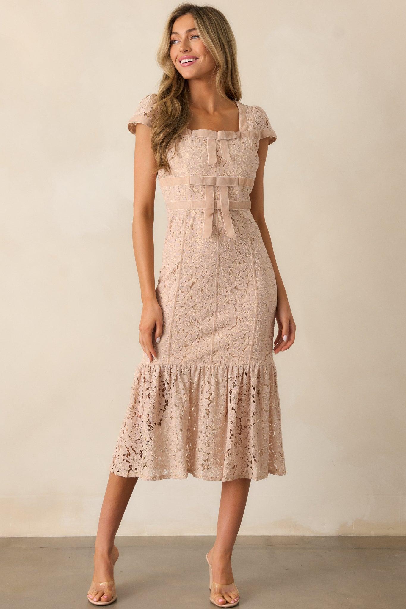 Cobblestone Chronicles Blush Lace Midi Dress Product Image