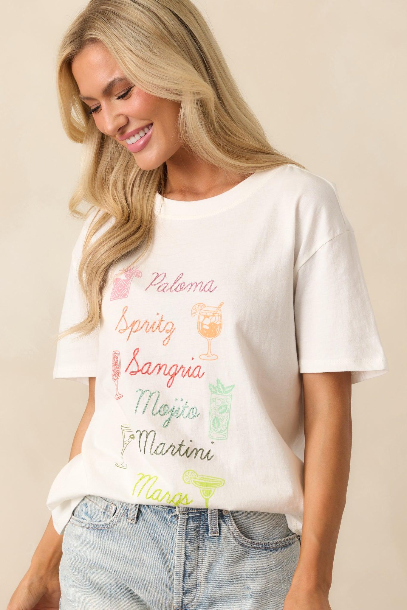 Z Supply Ivory Cotton Embroidered Cocktails Boyfriend Tee Product Image