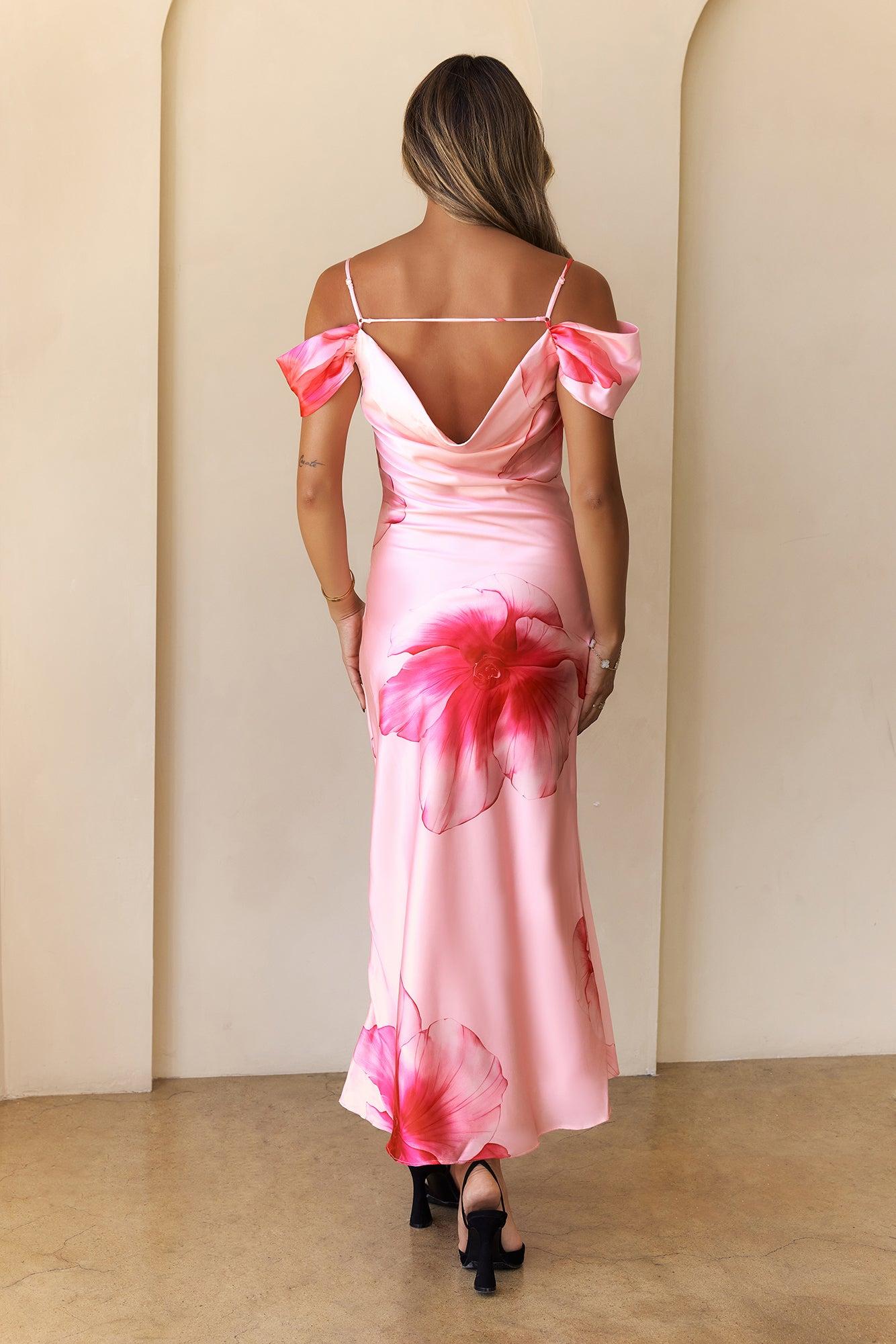Berry Swirl Satin Maxi Dress Pink Product Image
