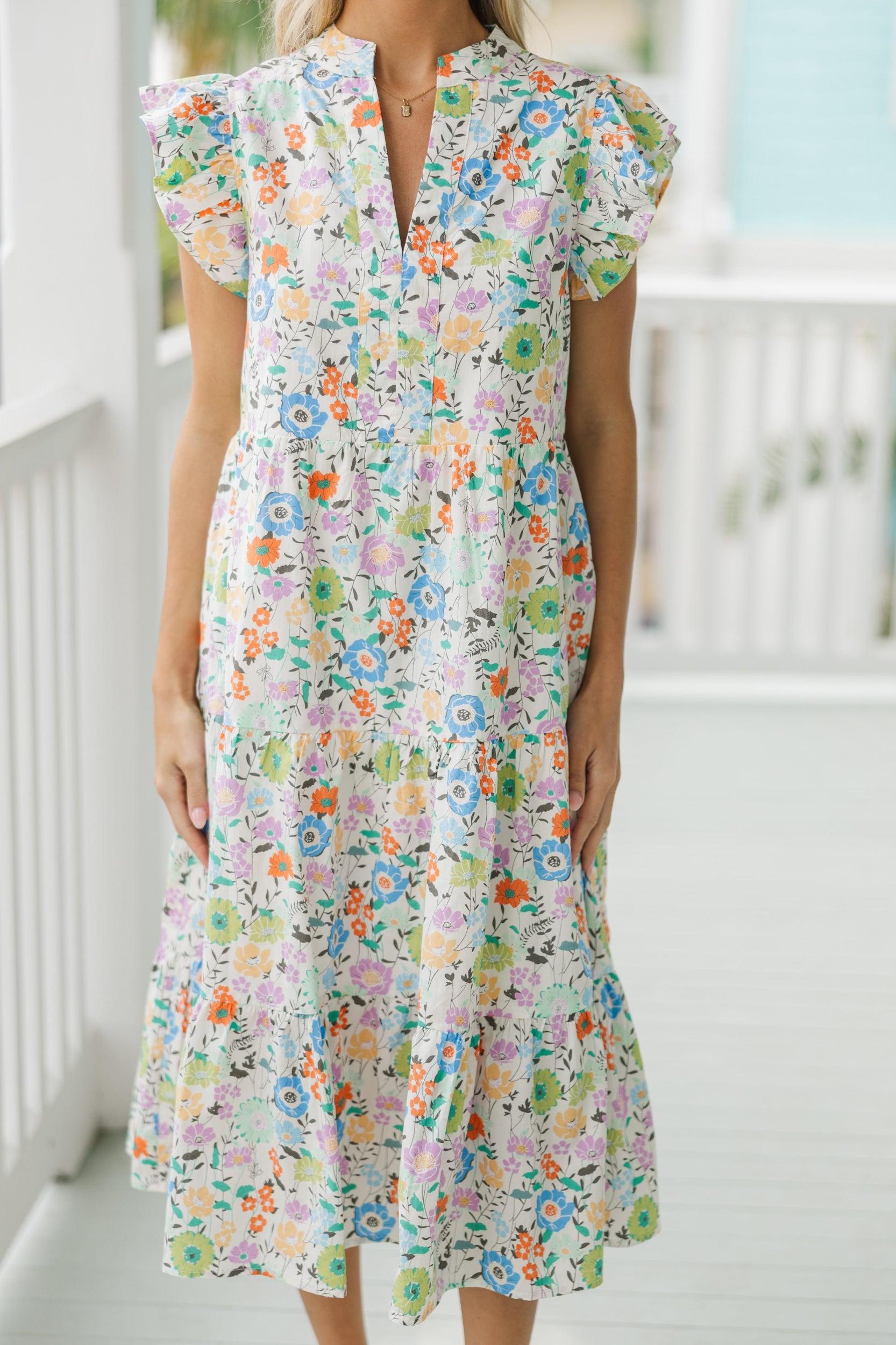 Always Ready Cream White Floral Midi Dress Female Product Image