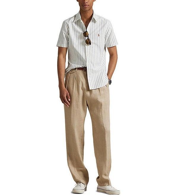Polo Ralph Lauren Classic Fit Stripe Oxford Short Sleeve Woven Shirt Product Image