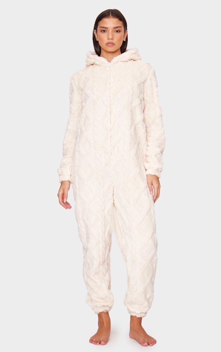 Cream Cable Fleece Hooded Onesie Product Image