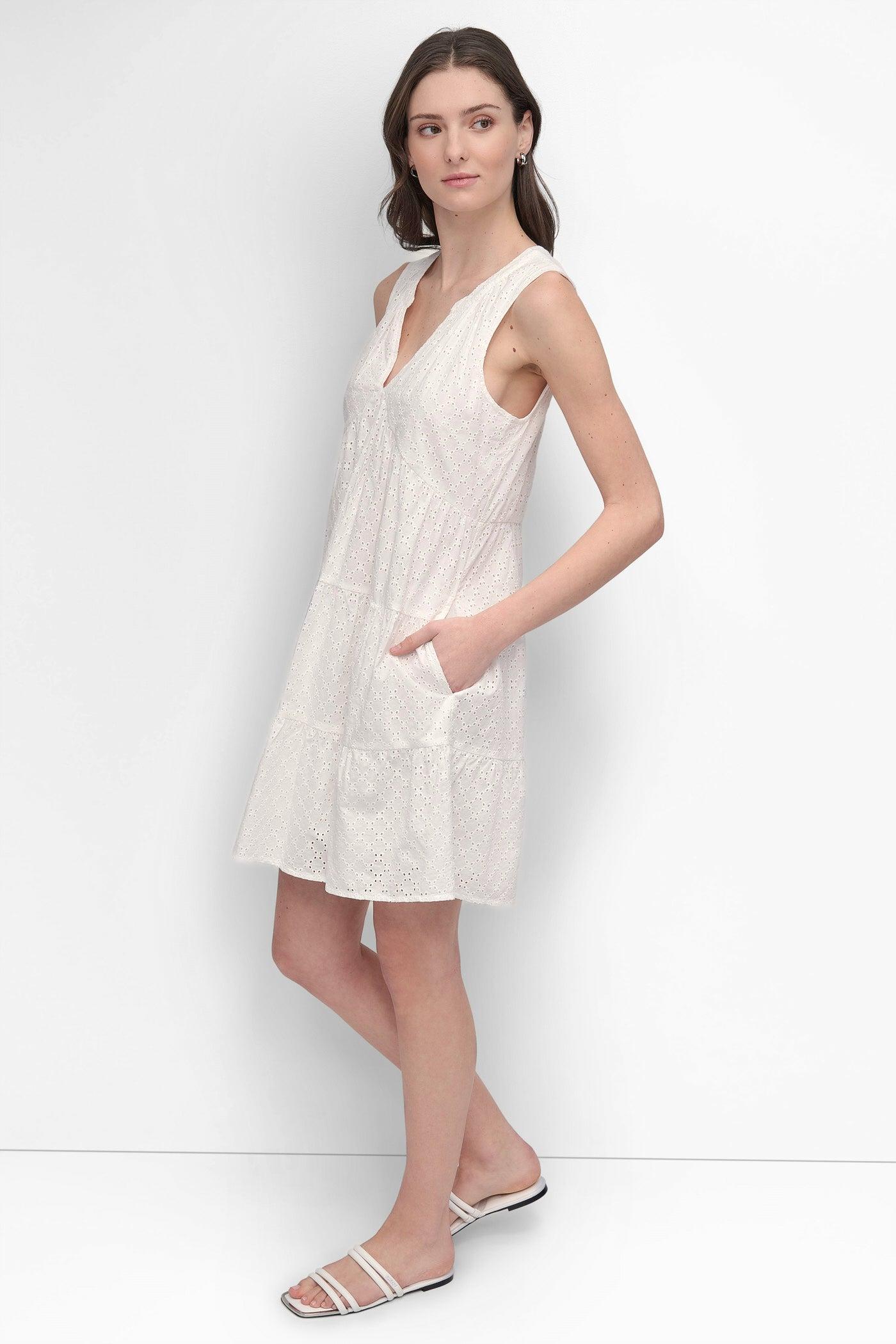 SLEEVELESS EYELET TIERED DRESS Product Image