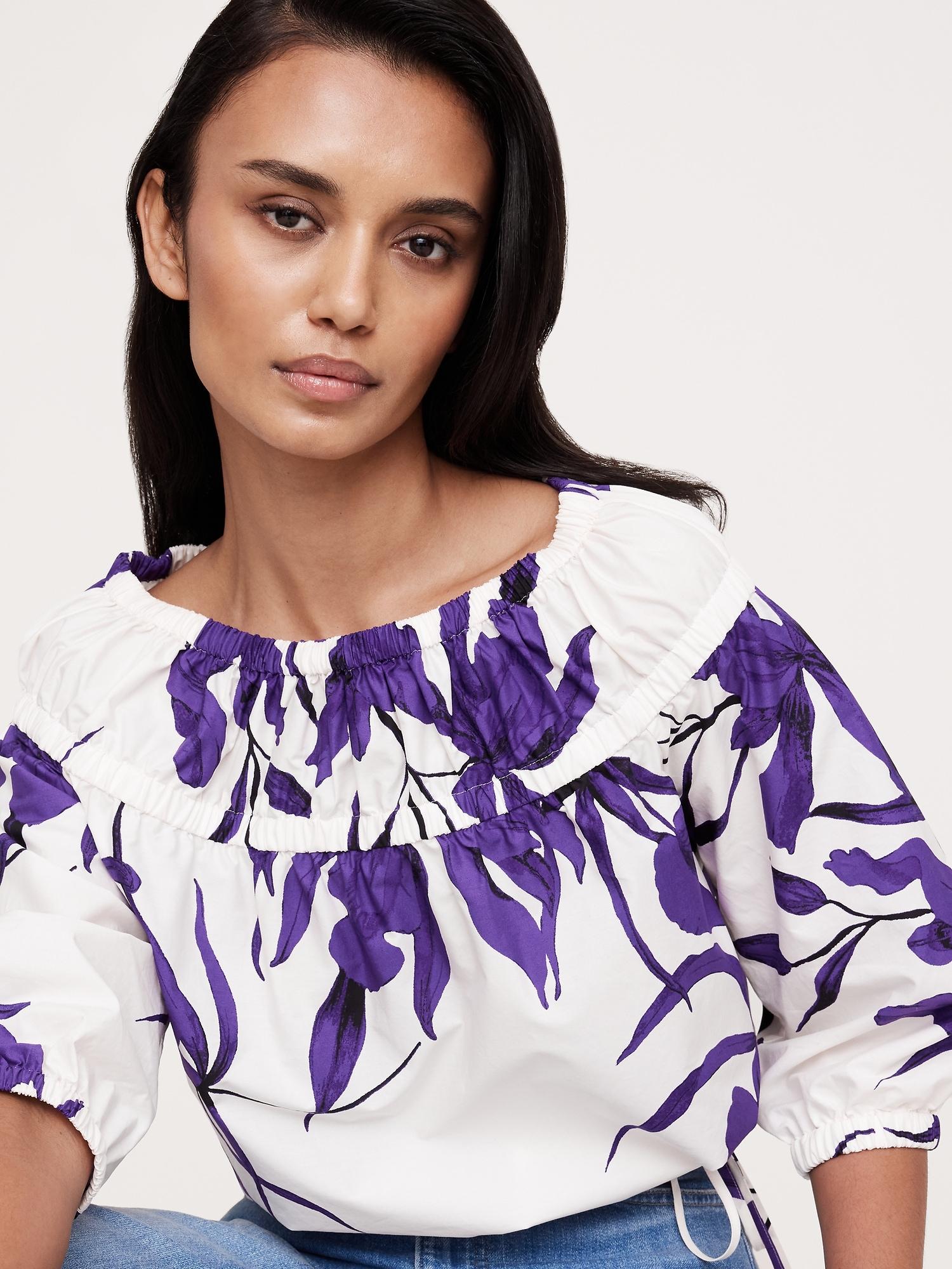 Cotton Poplin Ruched Bubble-Hem Top Product Image