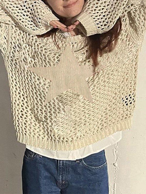 Hollow Out Star Crochet Knit Top Product Image