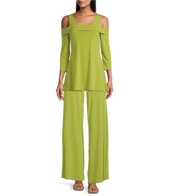 Eva Varro Solid Knit Jersey Off-the-Shoulder Wide Shoulder Strap 3/4 Sleeve Tunic Product Image