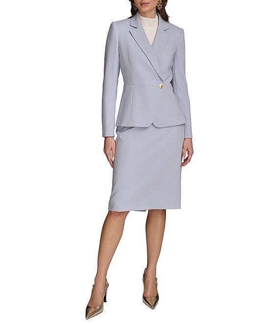 Donna Karan Cady Crepe Notch Lapel Long Sleeve Side Button Peplum Blazer Product Image