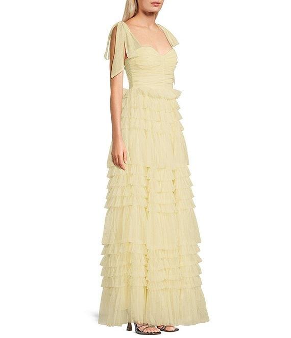 B. Darlin Mesh Sweetheart Neck Tie Strap Bustier Ruffled Dress Product Image