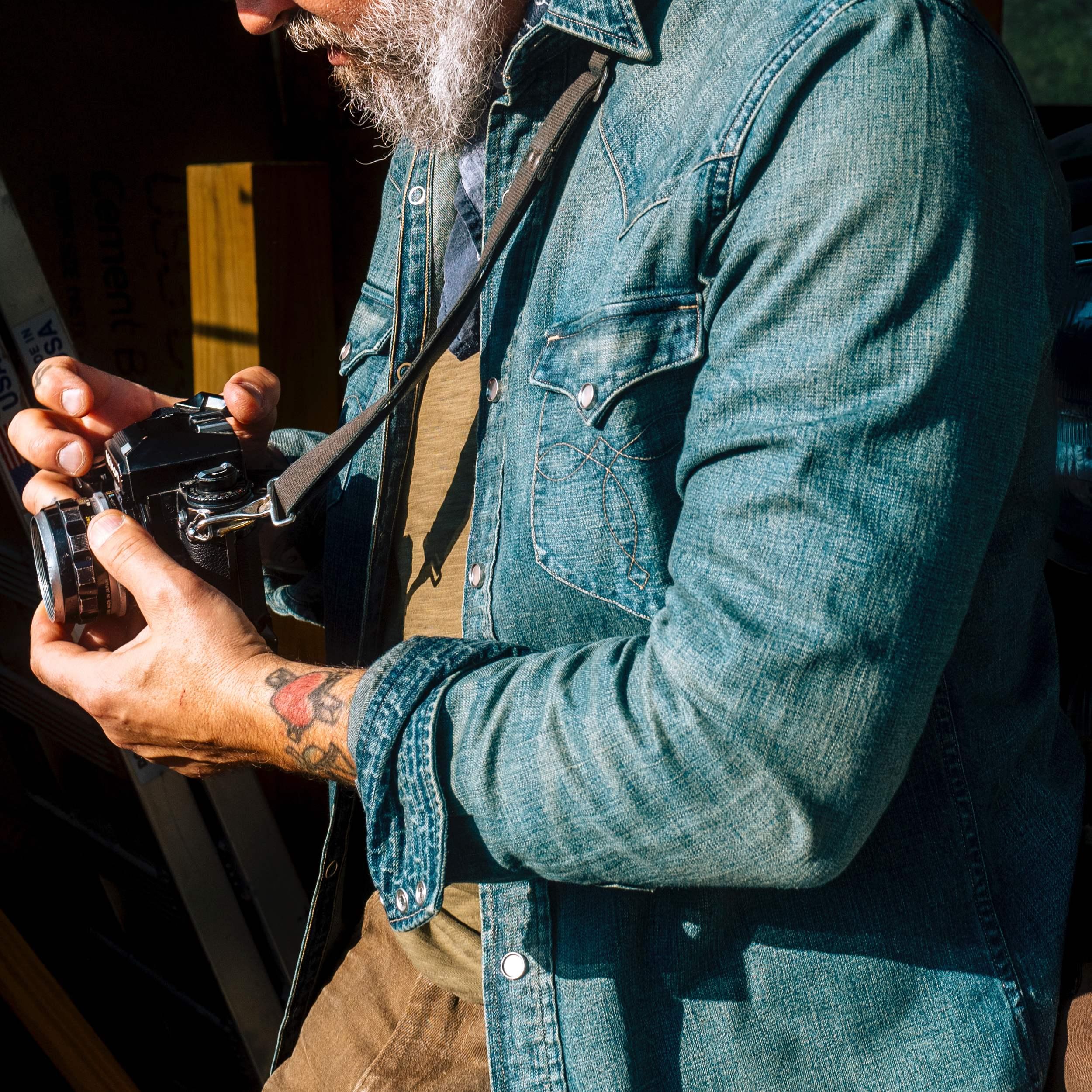 Slim Fit Denim Western Shirt - Dark Wash Product Image