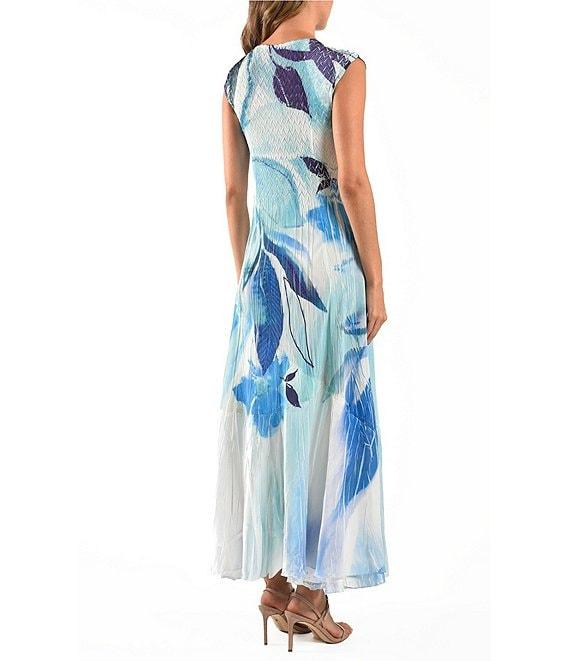 Komarov V-Neck Sleeveless Watercolor Printed Mixed Media Maxi Dress Product Image