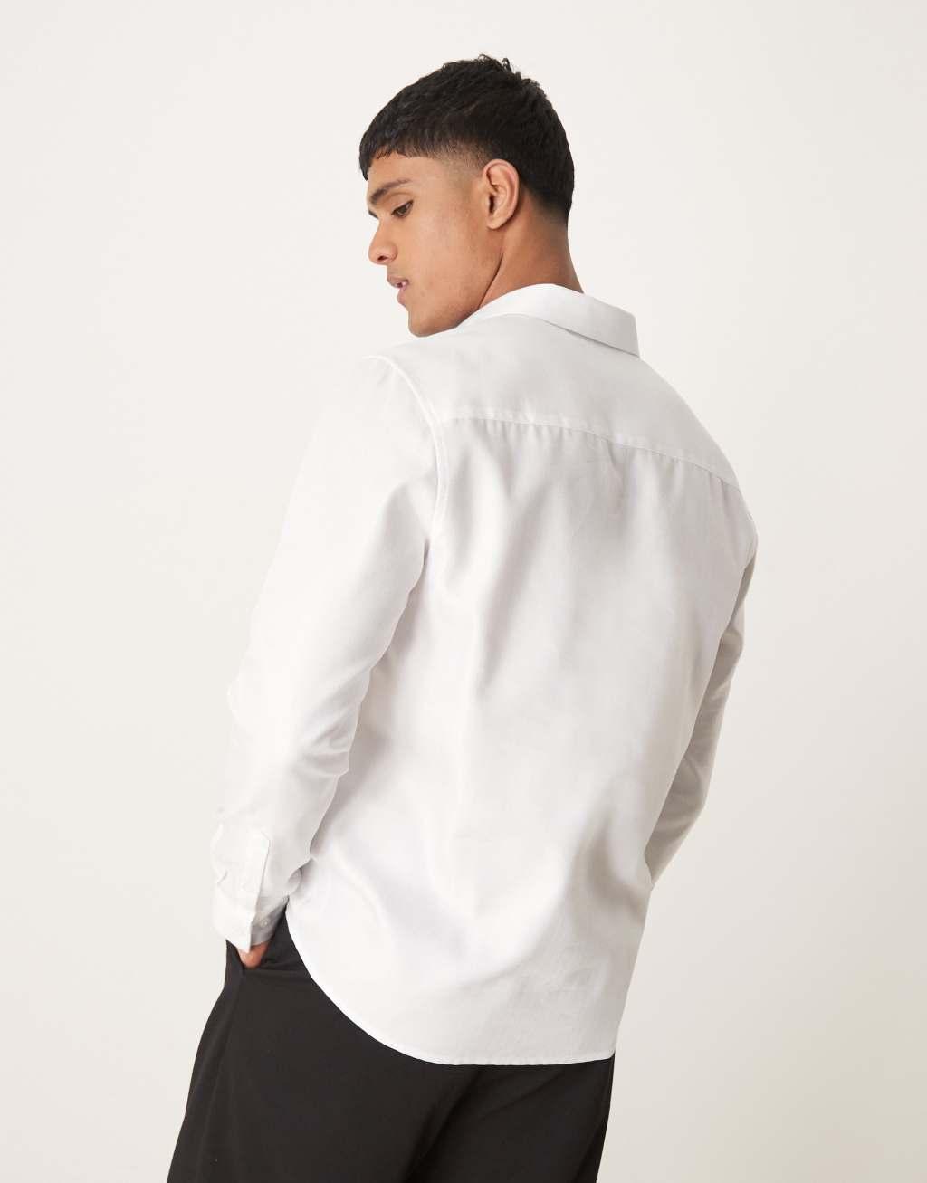 ASOS DESIGN formal easy iron regular shirt in herringbone texture in white Product Image