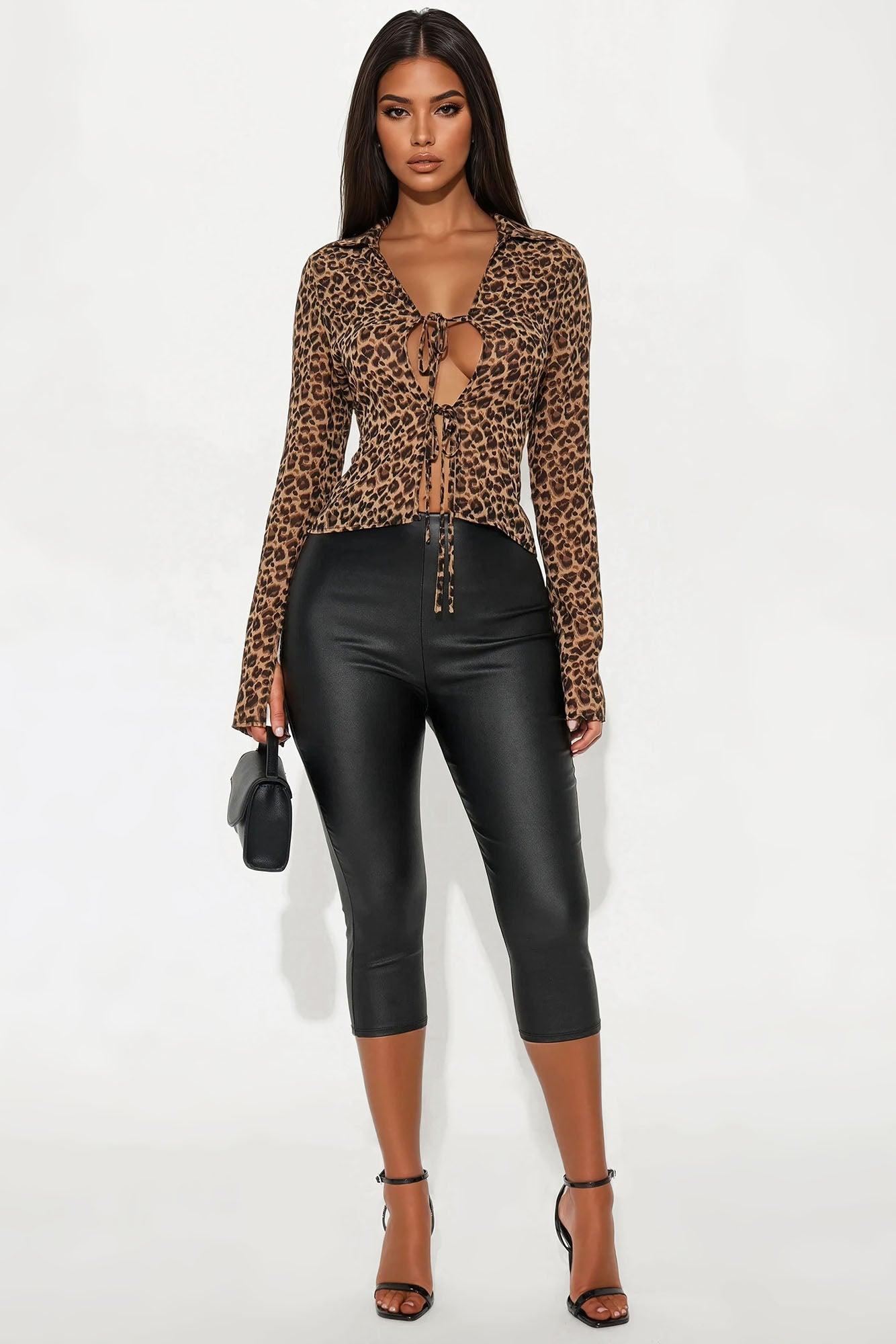 Melina Leopard Chiffon Tie Front Top - Brown Combo Female Product Image