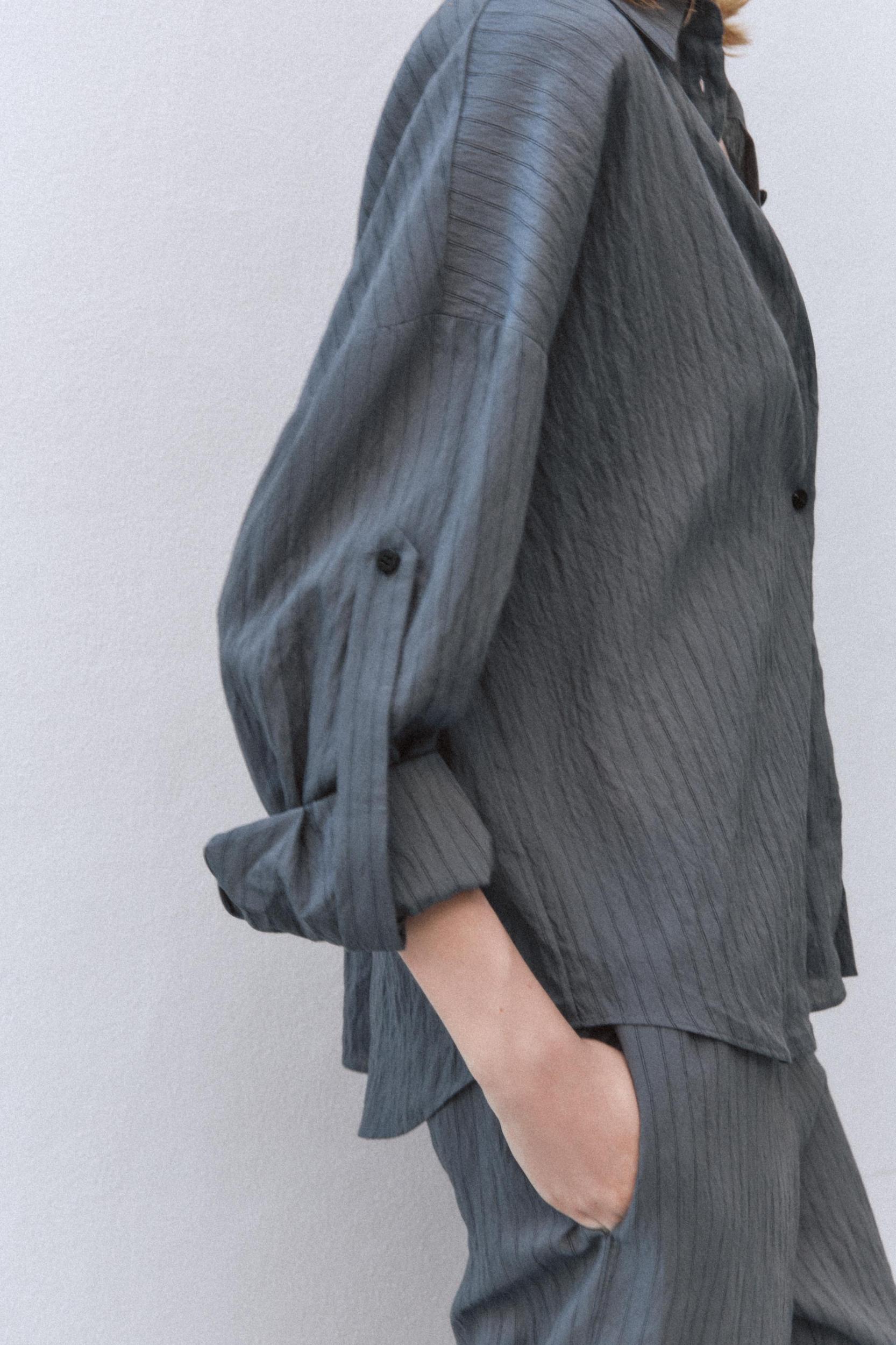 STRIPED ROLL-TAB SLEEVE SHIRT Product Image