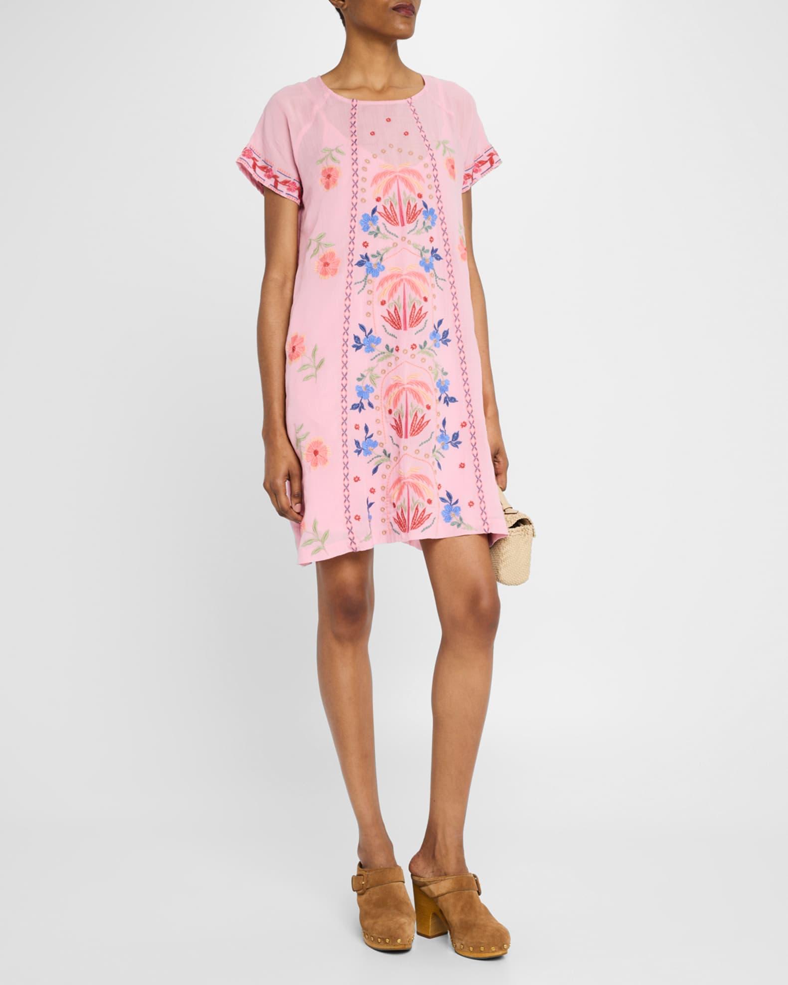 Floral-Embroidered Mini Shift Dress Product Image