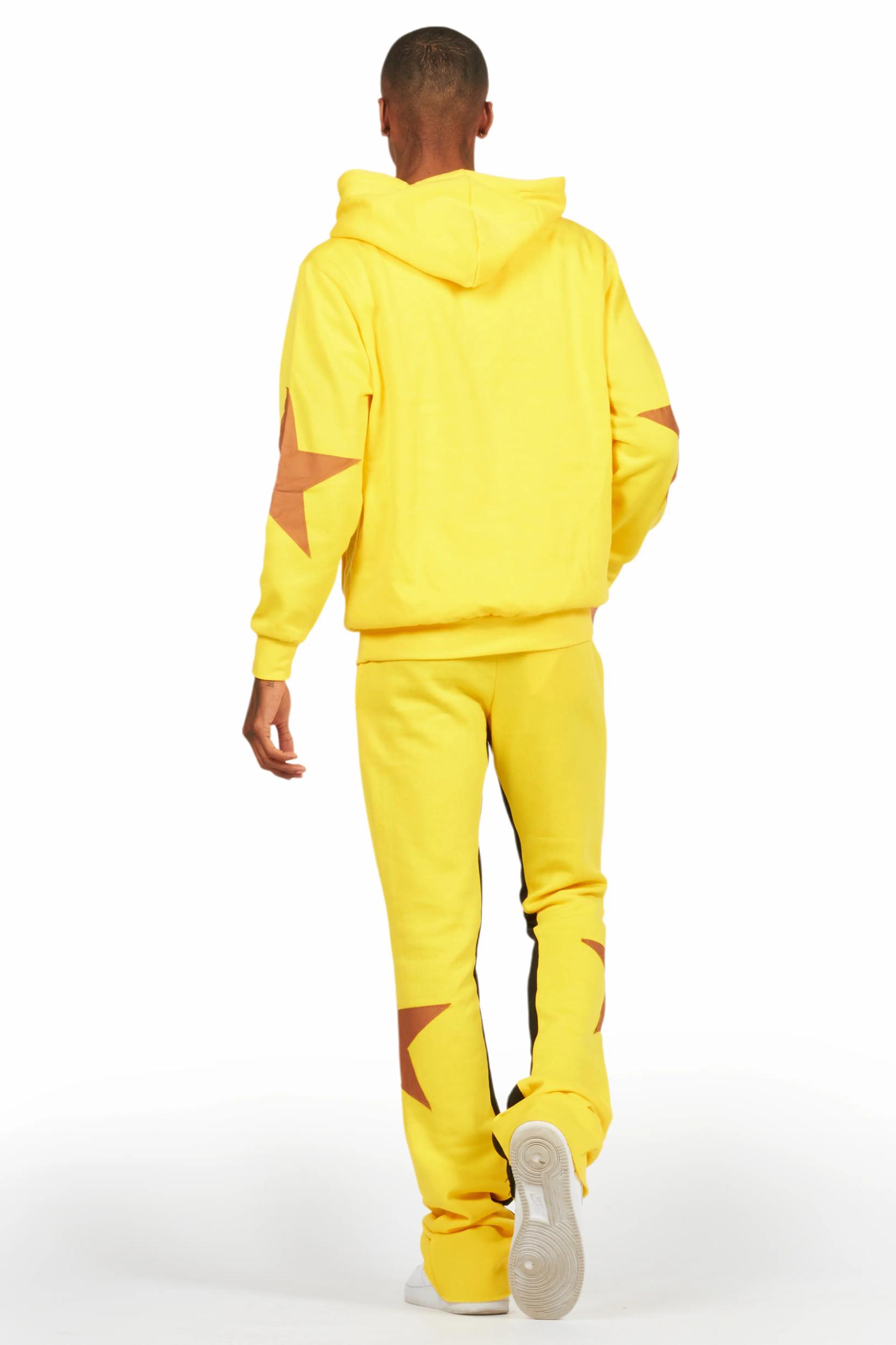 States Yellow Baggy Stacked Hoodie Track Set Male Product Image