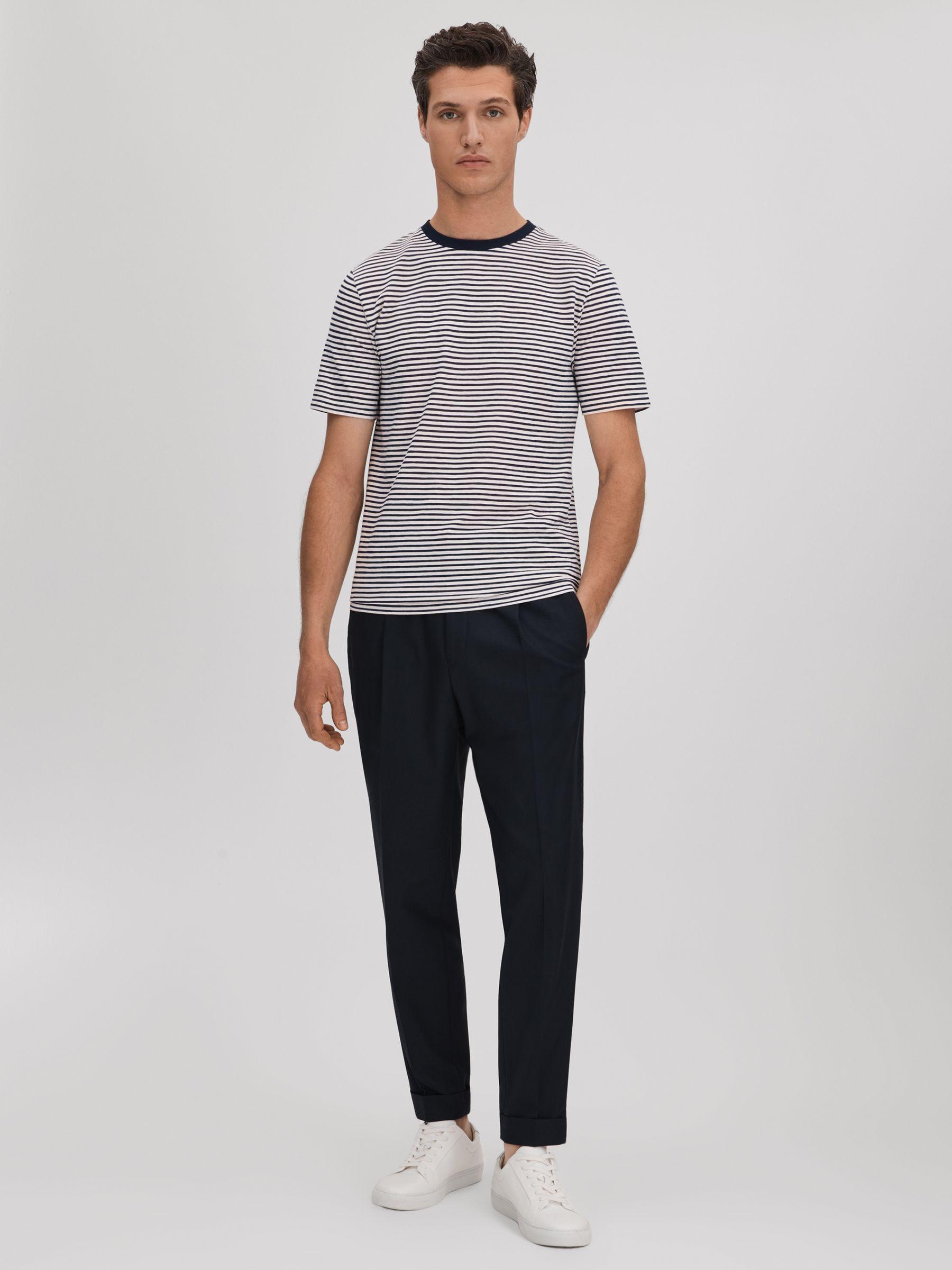 Striped Crew Neck T-Shirt in Navy/White Product Image