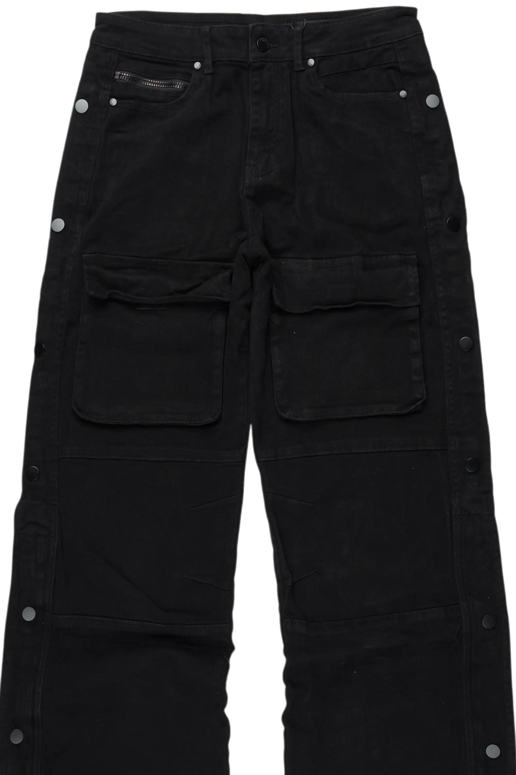 Yuri Black Stacked Cargo Flare Jean Male Product Image