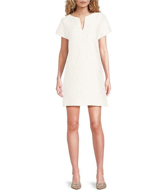 Abbey Glass Lulu Jacquard V-Neck Short Sleeve Mini Shift Dress Product Image
