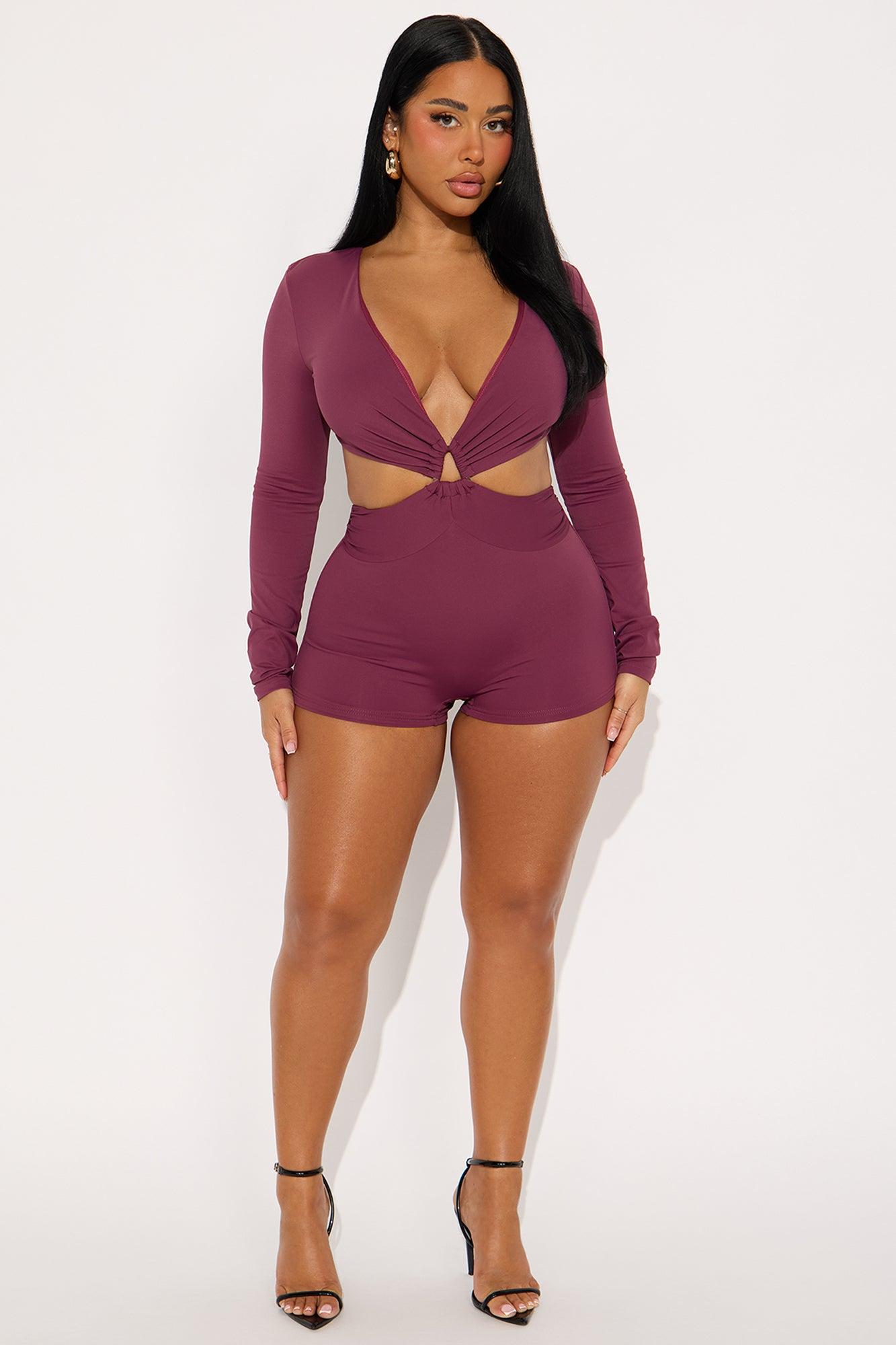 Kyle Long Sleeve Romper - Plum Female Product Image