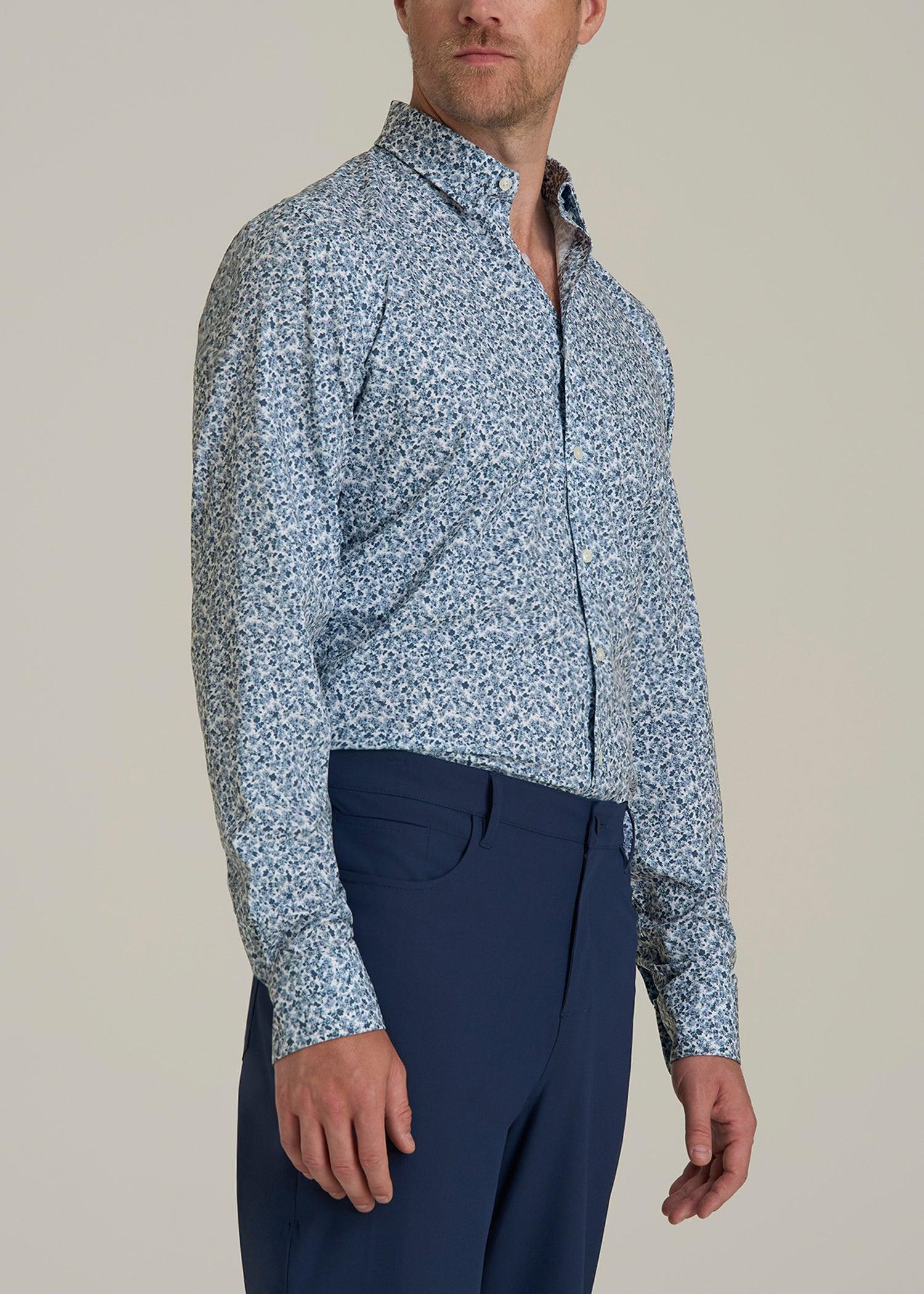 Traveler Stretch Dress Shirt for Tall Men in Blue Scattered Floral Male Product Image