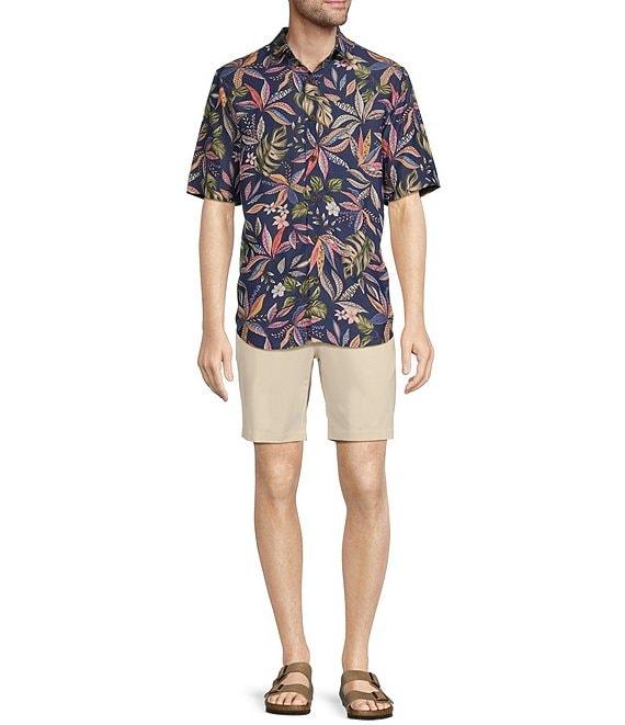 Caribbean Tropical Floral Print Short Sleeve Woven Shirt Product Image
