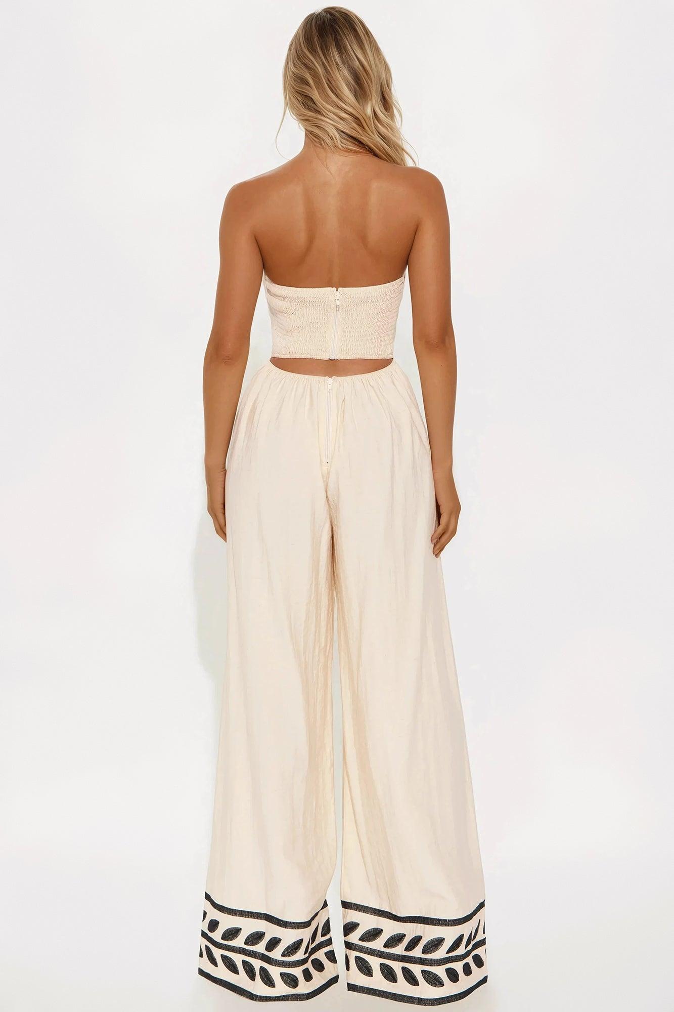 Bowie Linen Wide Leg Jumpsuit - Natural Female Product Image