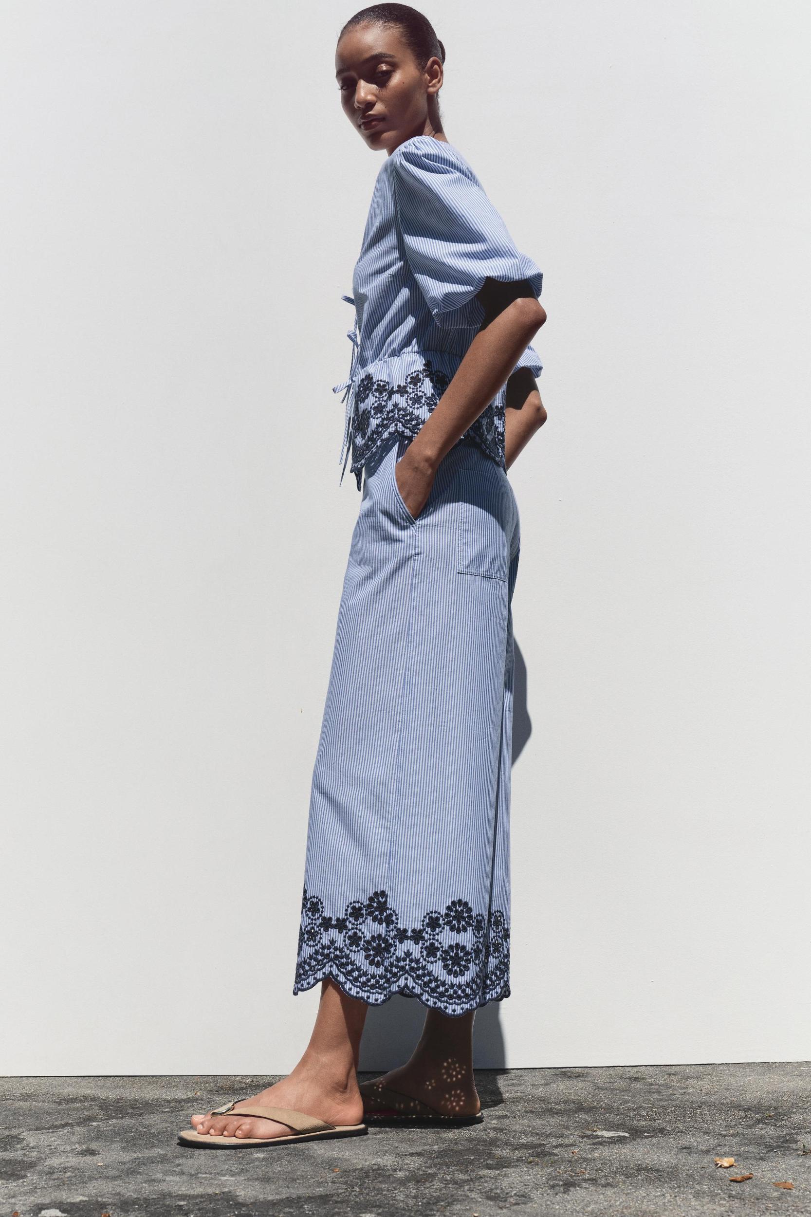 STRIPED CULOTTES WITH EMBROIDERY Product Image