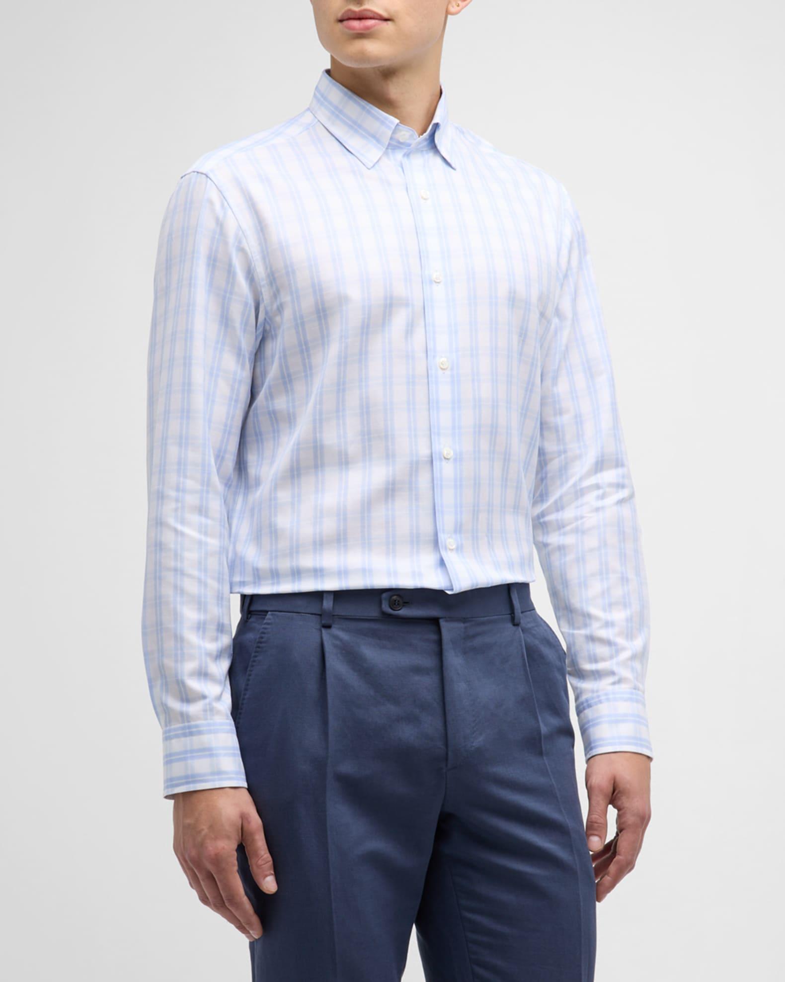 Men's Cotton-Linen Check-Print Sport Shirt Product Image