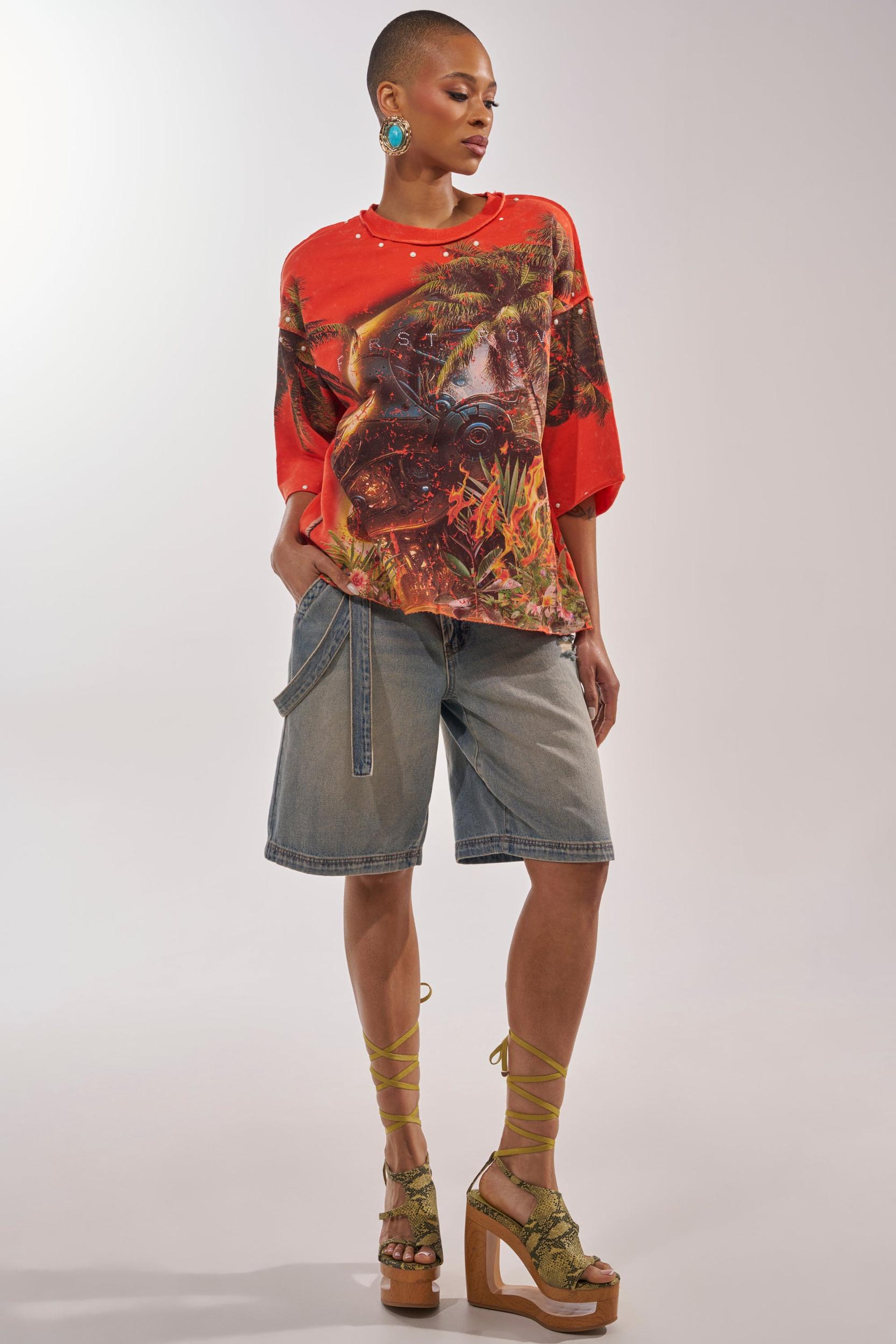 FIRST ROW LOST PARADISE RHINESTONE FRENCH TERRY TEE Product Image