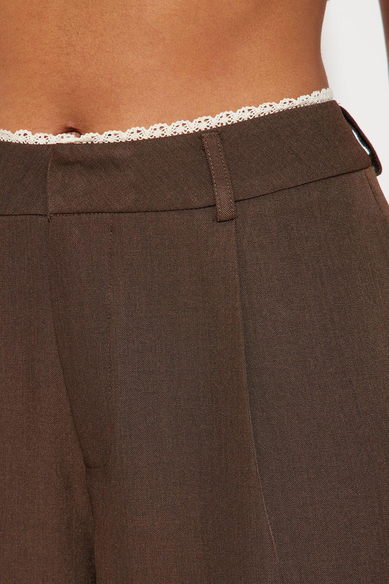 Sweet Promises Lace Trim Trouser - Brown Product Image