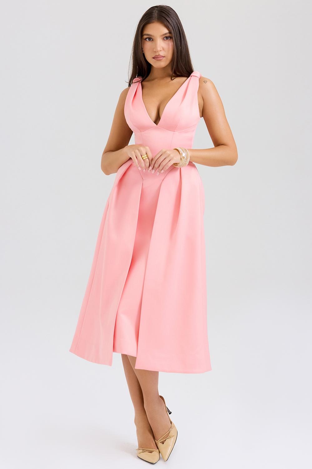 Paloma  peach satin pleated midi dress - sale Product Image