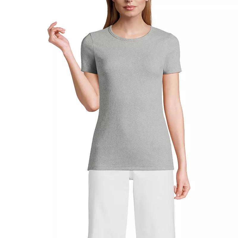 Petite Lands' End Short Sleeve Micro Rib Crewneck T-Shirt, Women's,  Product Image