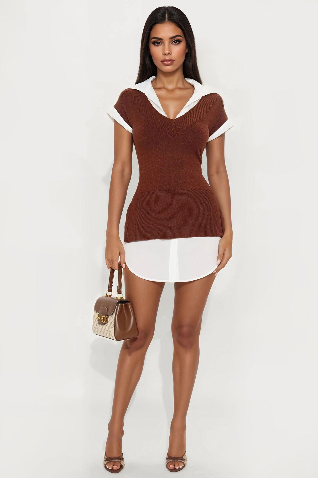 Tali Button Up Sweater Mini Dress - Brown/combo Female Product Image