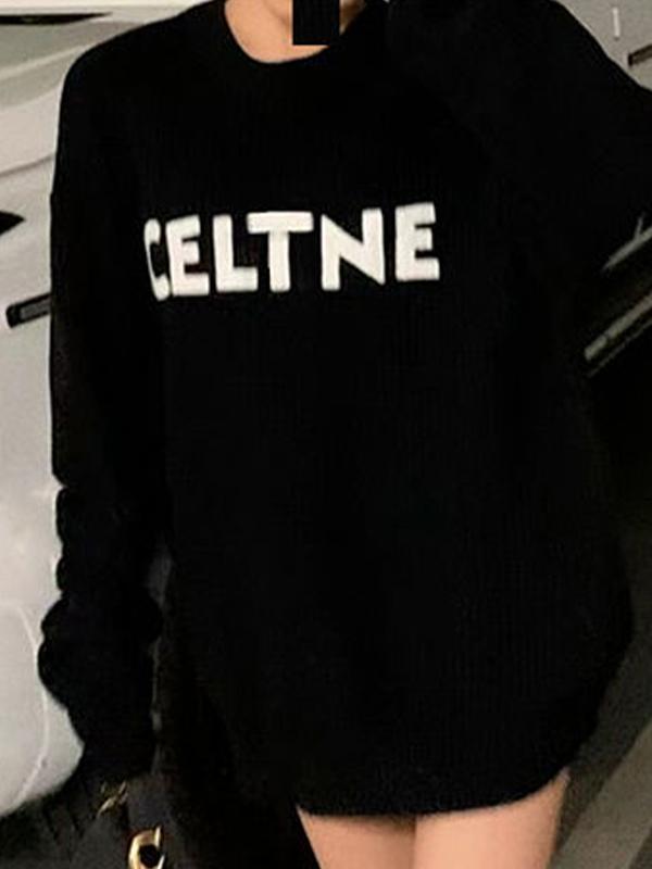 Letter Print Loose Pullover Sweater Product Image