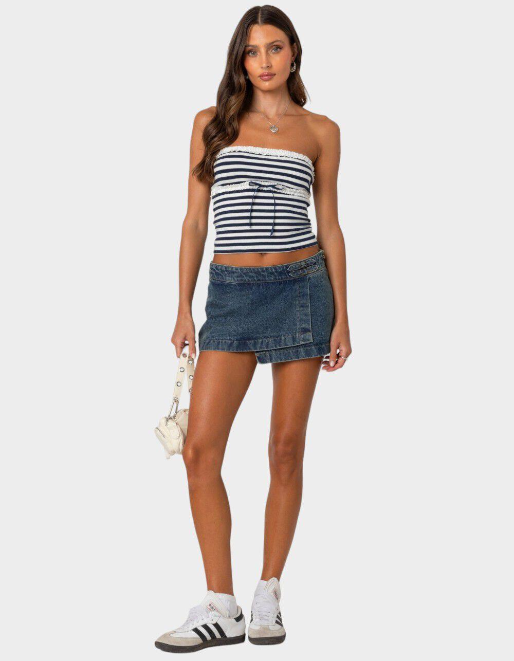 EDIKTED Asymmetric Denim Wrap Skort - BLUE Product Image