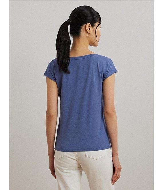 Lauren Ralph Lauren Petite Size Cotton Blend Jersey Boat Neck Short Sleeve Graphic T-Shirt Product Image