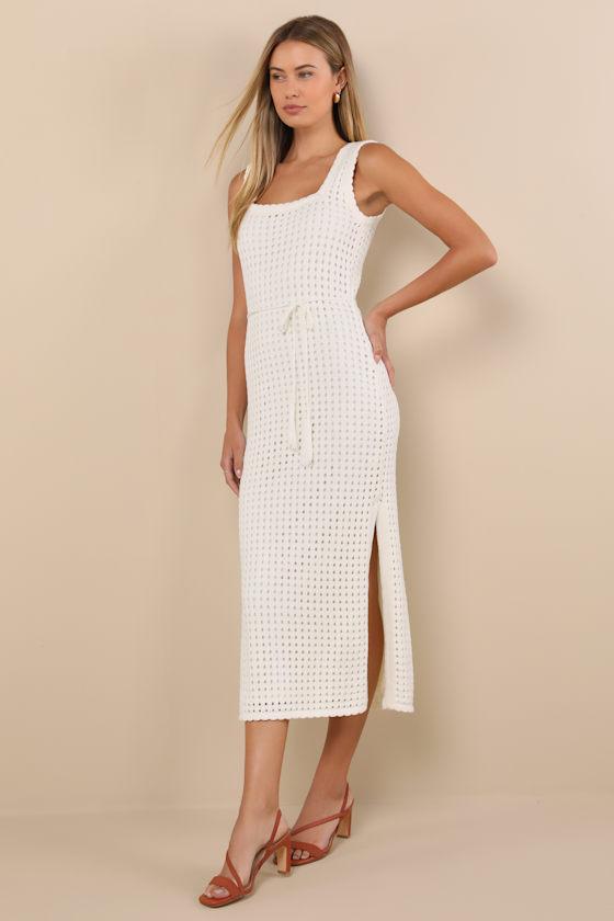 Sunshine Babe Ivory Knit Midi Sweater Dress Product Image