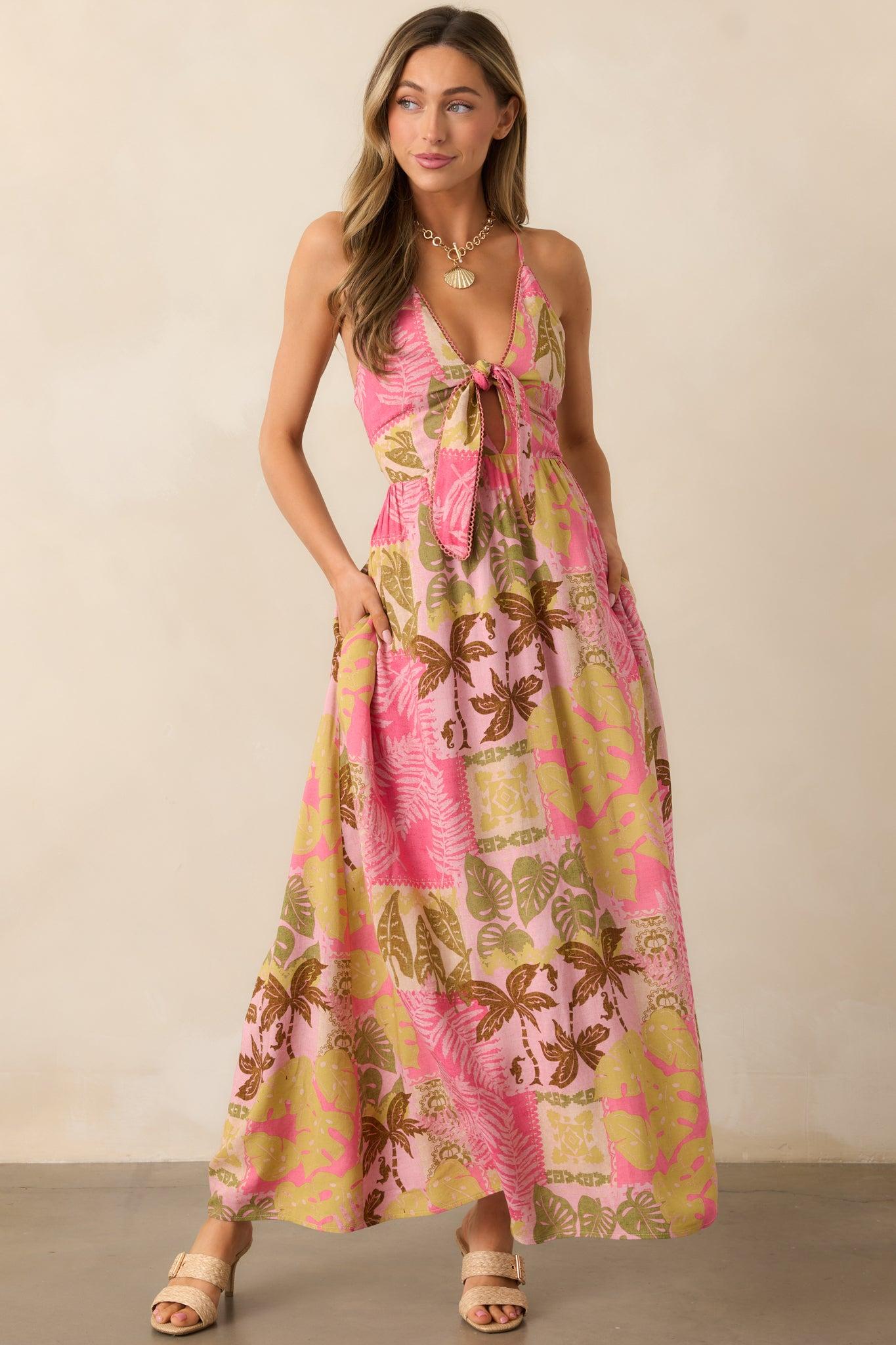 Just Passing Through Pink Tropical Print Maxi Dress Product Image