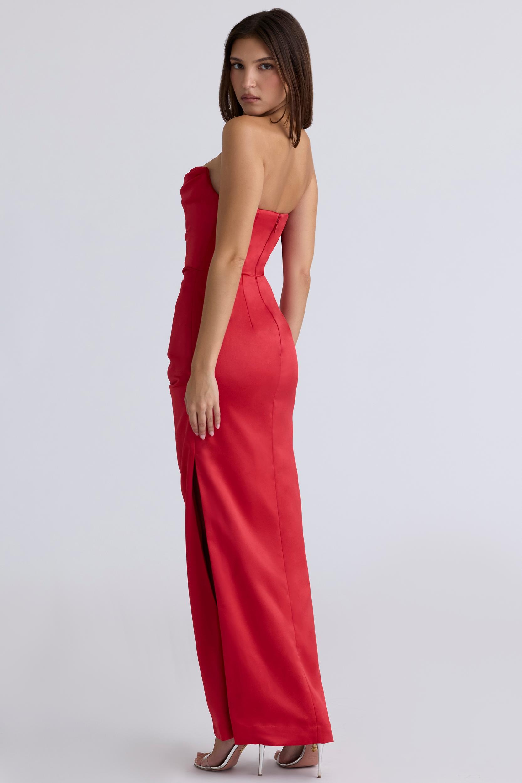 Adrienne  scarlet satin strapless gown Product Image