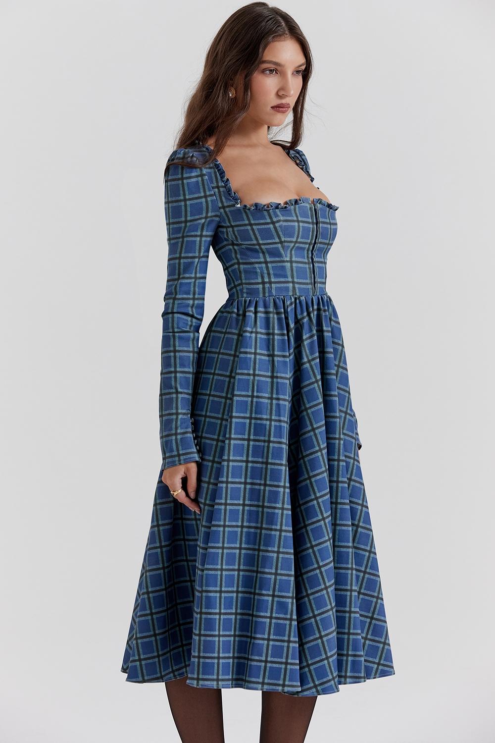 Delia  blue tartan midi dress Product Image