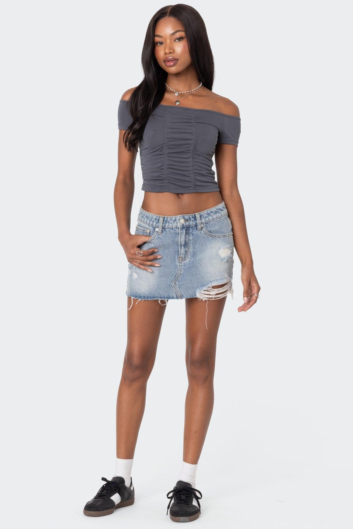 Triple Ruched Off Shoulder Top Product Image