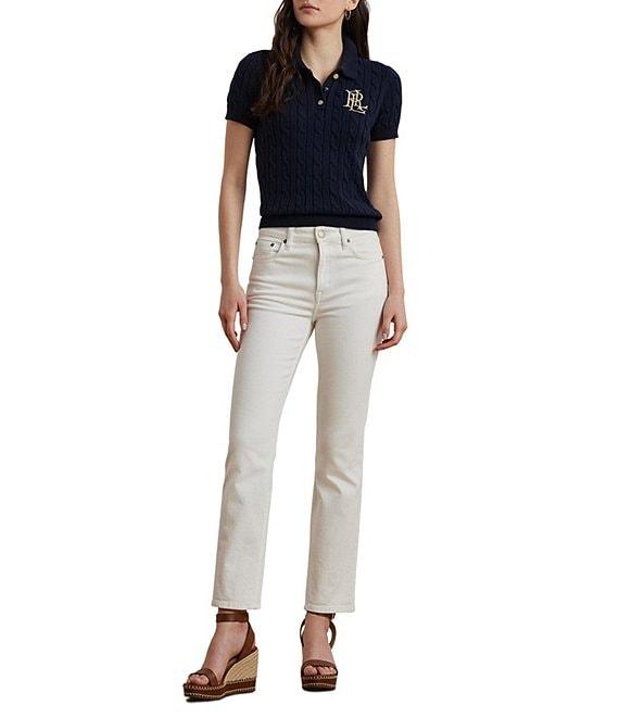 Lauren Ralph Lauren Ribbed Cable Knit Polo Collar Short Sleeve Shirt Product Image