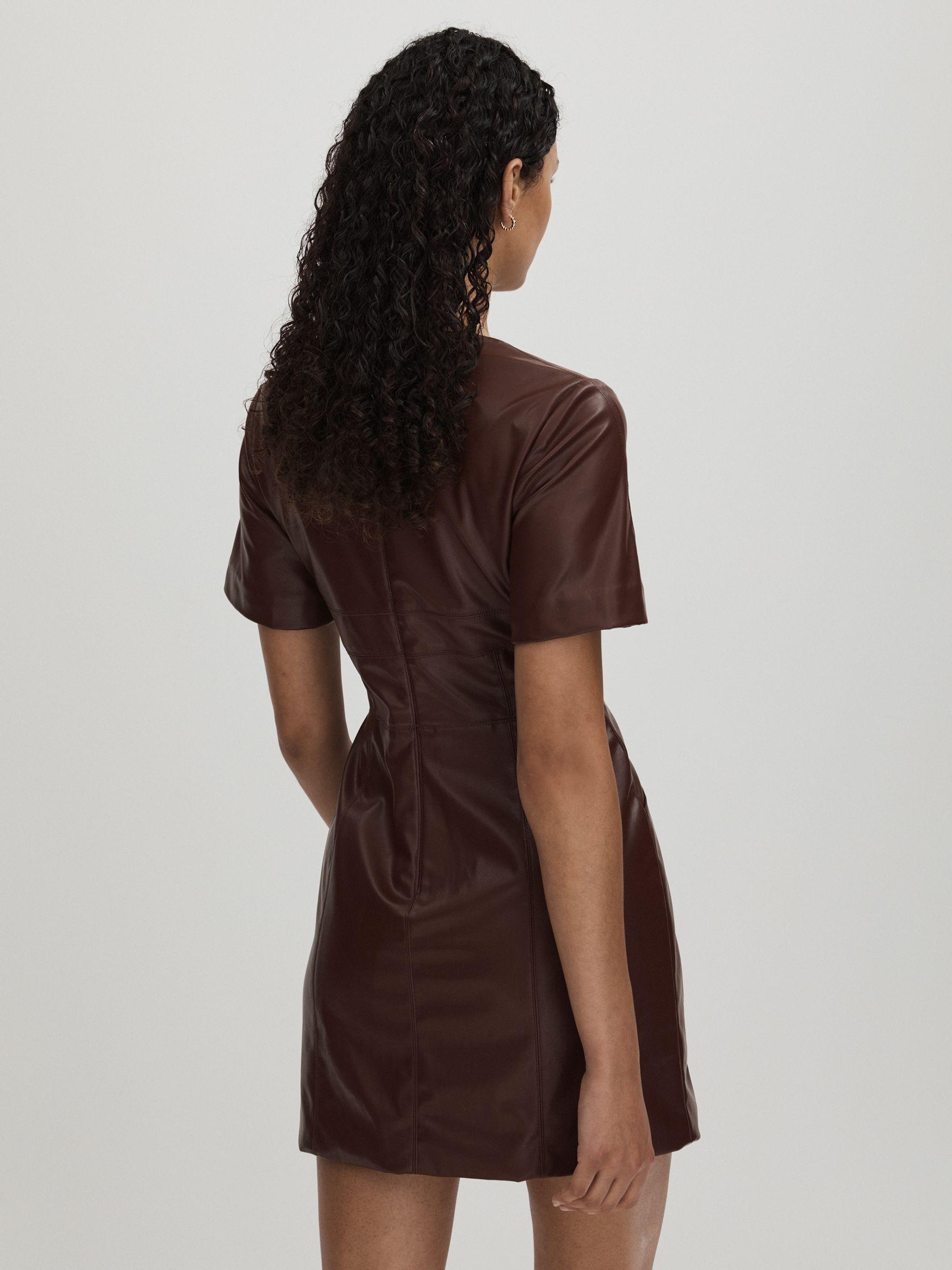 Amur Faux Leather Mini Dress in Chocolate Brown Product Image