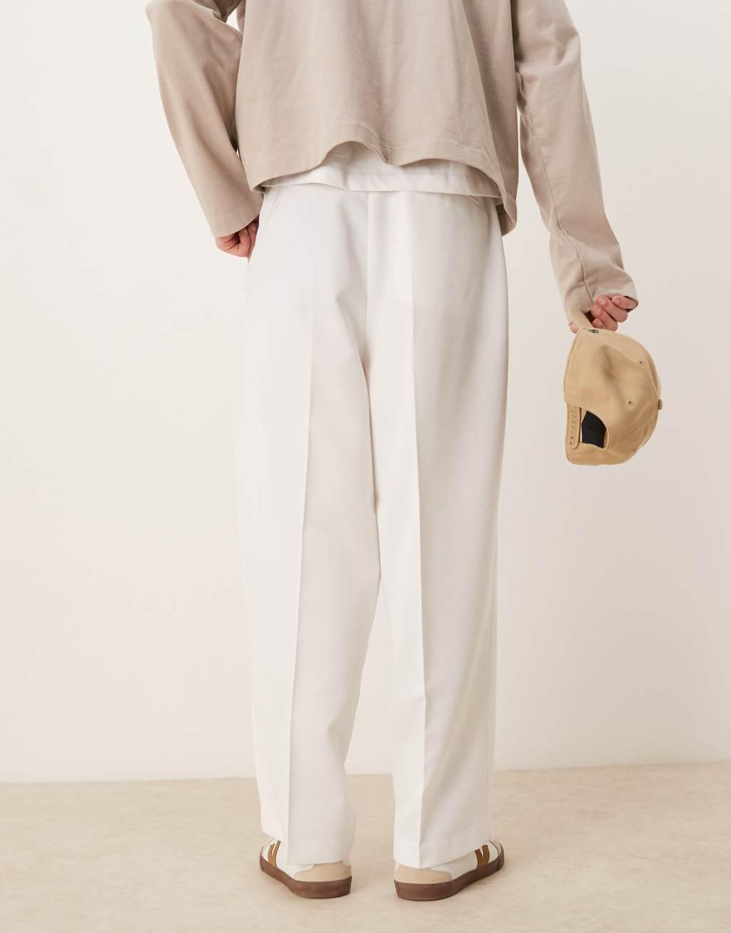 ASOS DESIGN smart balloon fit pants with front pleat in white Product Image