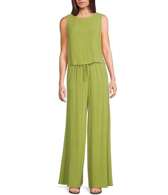 Sadie & Sage Sugarloaf Linen Elastic Waist Coordinating Wide Leg Pants Product Image