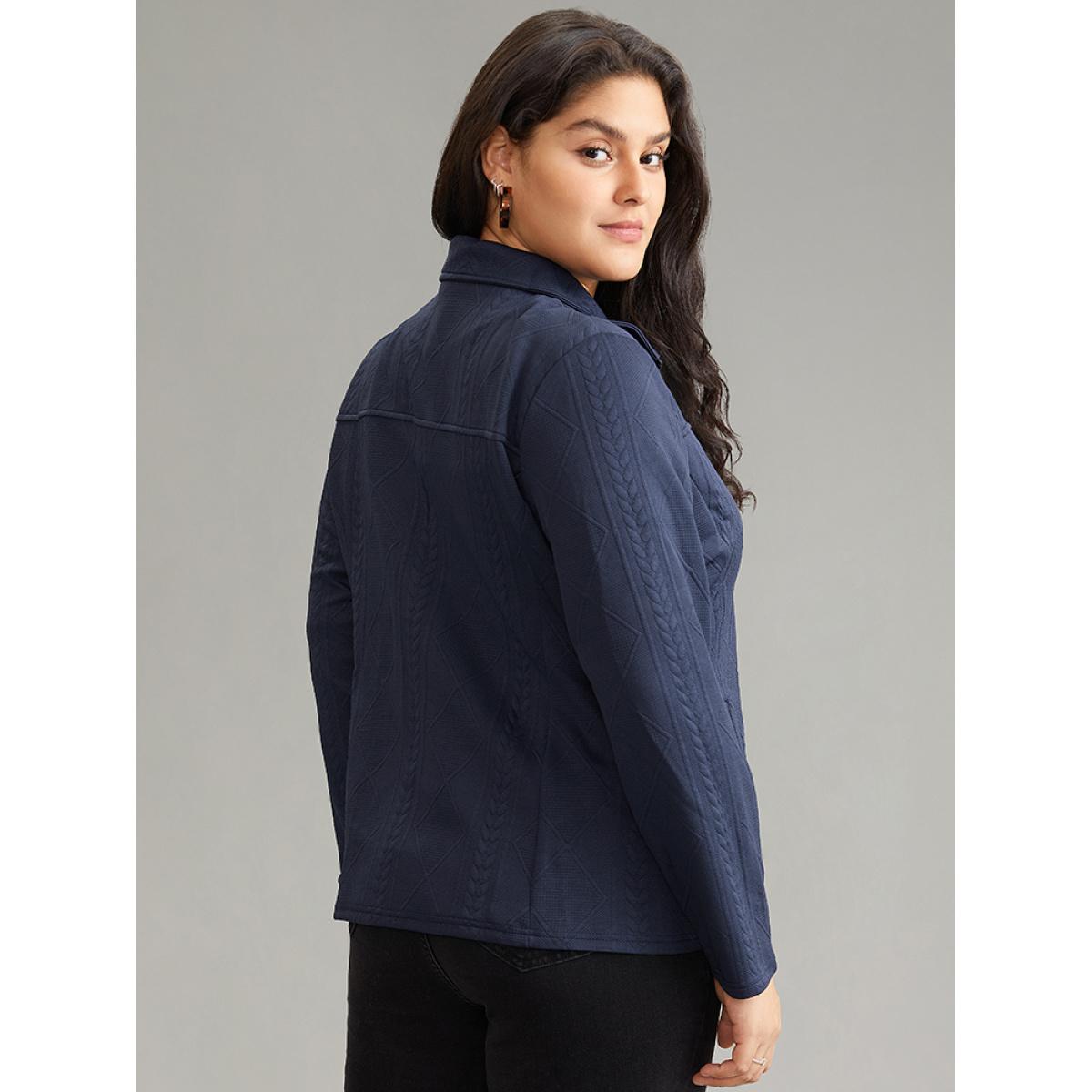 Plus Size Solid Jacquard Zipper Texture Jacket Women Indigo Texture Pocket Dailywear Jackets BloomChic 18-20/2X Product Image