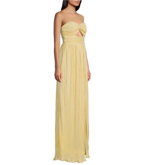 Lulus Majestic Strapless Cut-out Satin Plisse Long Dress Product Image