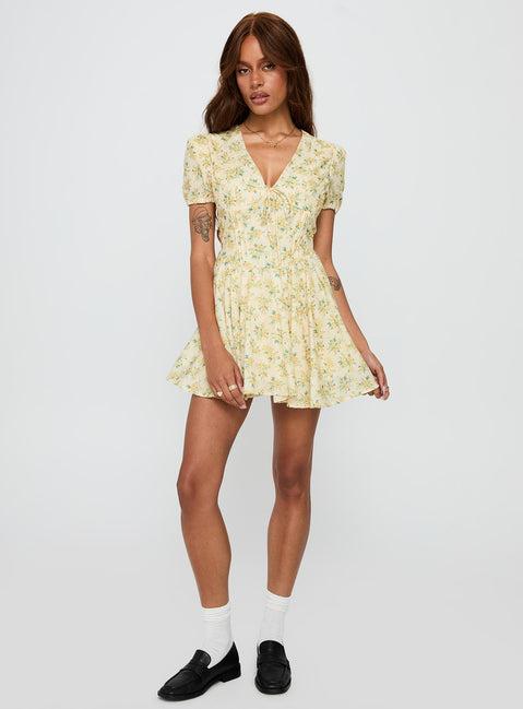 Ethelyn Mini Dress Yellow Floral Product Image