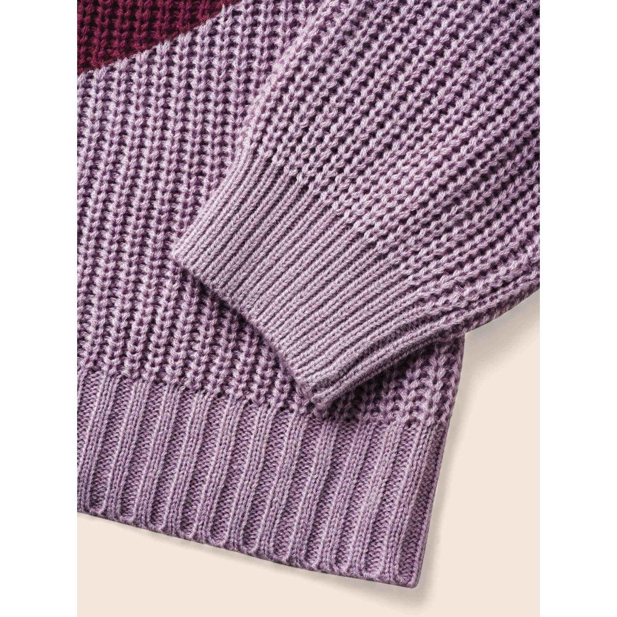 Plus Size Colorblock Contrast Drop Shoulder Sleeve Pullover Deeppurplered Women Casual Long Sleeve Round Neck Everyday Pullovers BloomChic 18-20/2X Product Image