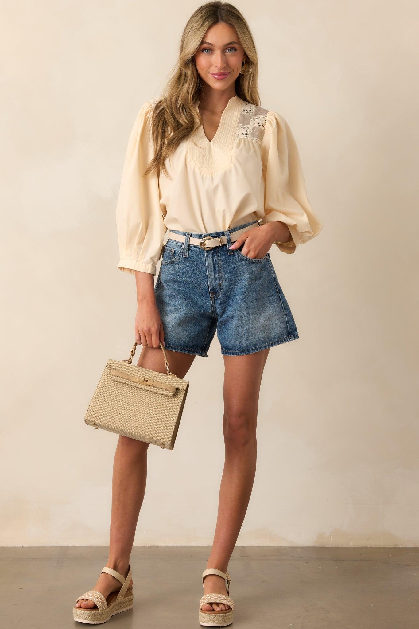 Days That Fade Almond Puff Sleeve Blouse Product Image